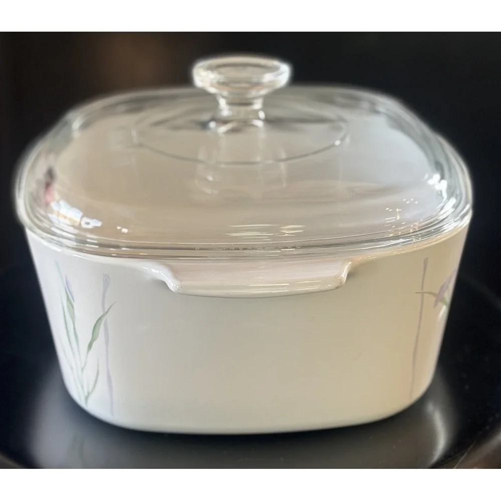 Vtg Corning Ware 3 Liter Shadow Iris Casserole Dish A-3-B wClear Pyrex Lid A-9-C